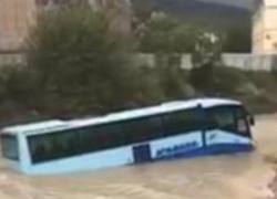 Тянут-потянут автобус из моря в Широкой Балке - вытянуть не могут!