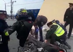 Появилось видео задержания мотоциклиста на въезде в Новороссийск