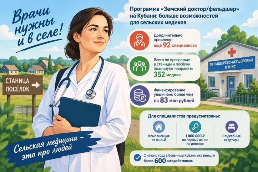Врачи едут в станицы: на Кубани расширили программу для сельских медиков