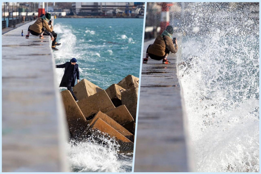 Рискнуть жизнью ради селфи: новороссийцы устроили опасную фотосессию в разгар шторма