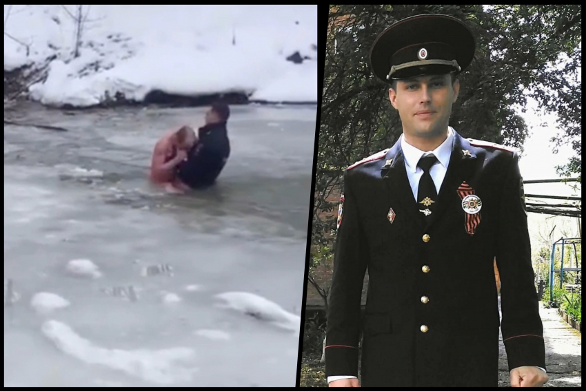 Ломал руками лёд: на Кубани участковый вытащил тонущего мужчину из замерзшей реки
