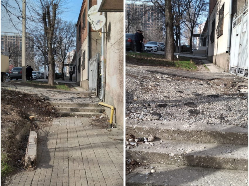 Инвалиды Новороссийска добираются к онкодиспансеру по разбитому тротуару