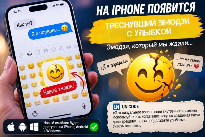 «Я в порядке», но нет: на iPhone, Android и Windows появится треснувший эмодзи с улыбкой