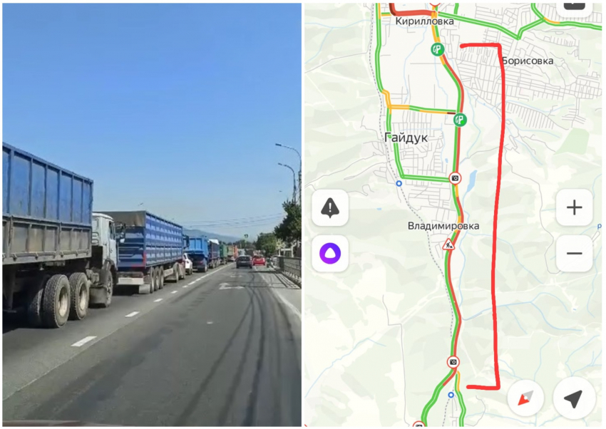Грузовики ездят по Новороссийску и создают пробки, несмотря на ограничения 